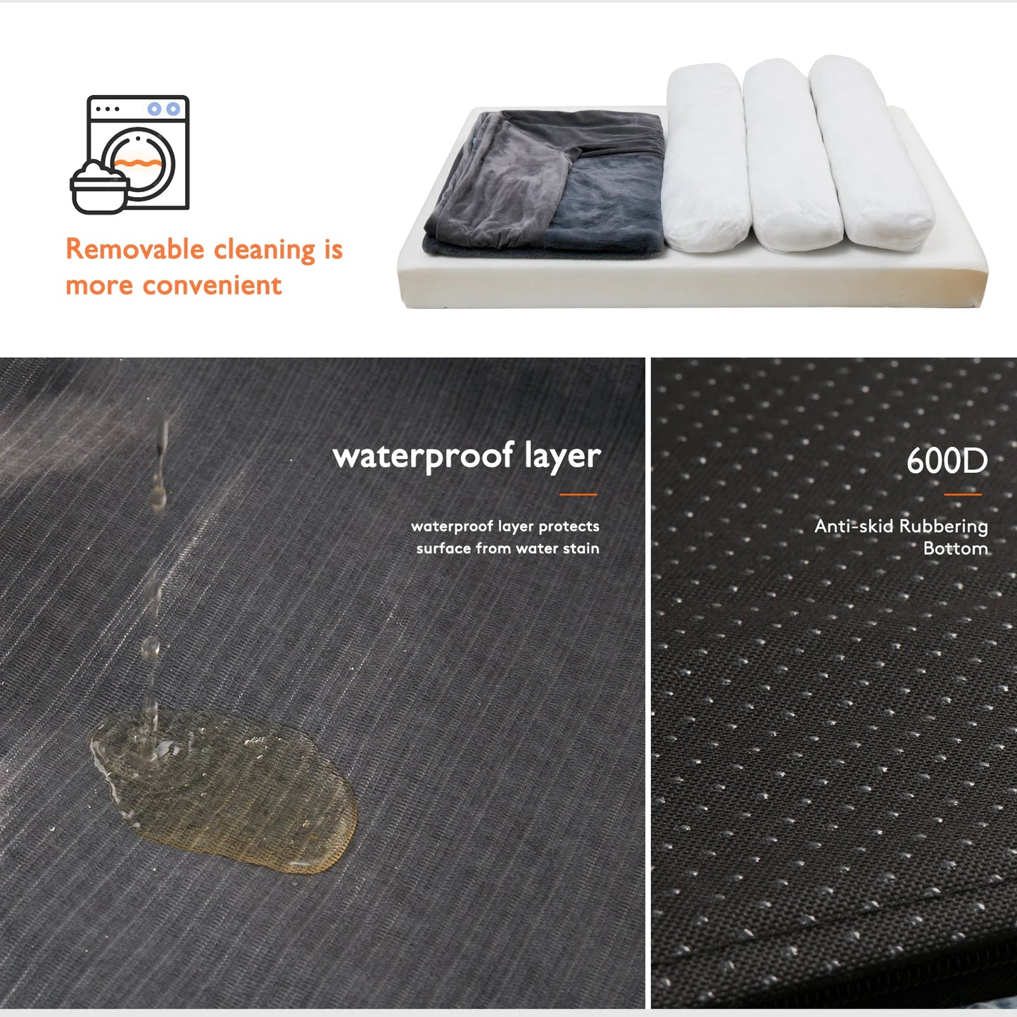 Hondenbed - Orthopedisch Hondenbed – Comfortabel & Stevig – Wasbare Hoes – Waterdicht & Anti-Slip – Ideaal voor Honden en Katten - Medium - 80 x 60 x 18 cm - Grijs