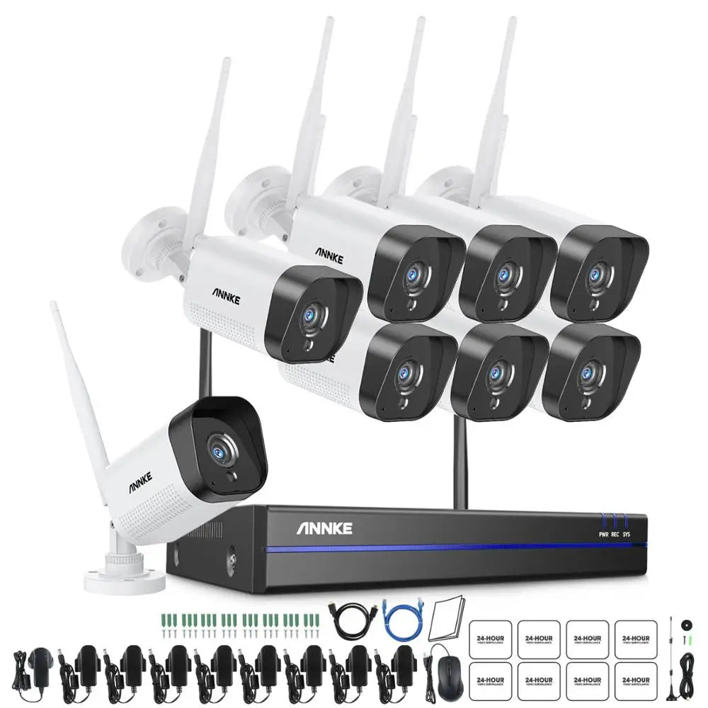 ANNKE WiFi Video Surveillance System with 5MP NVR 3MP IP Cameras Audio Recording Security Cameras AI Detection CCTV Cameras Kit