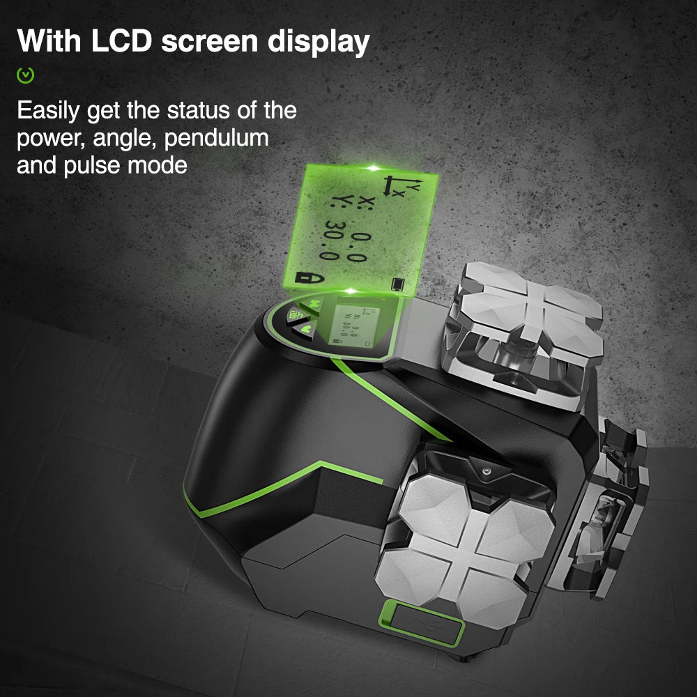 3D Cross Line Laser Waterpas – Zelfnivellerende Laserwaterpas – Groen Laserniveau – Bouwlaser – Bluetooth Connectiviteit – IP54 Bescherming - met Ontvanger - Statief - Adapter - Afstandsmeter