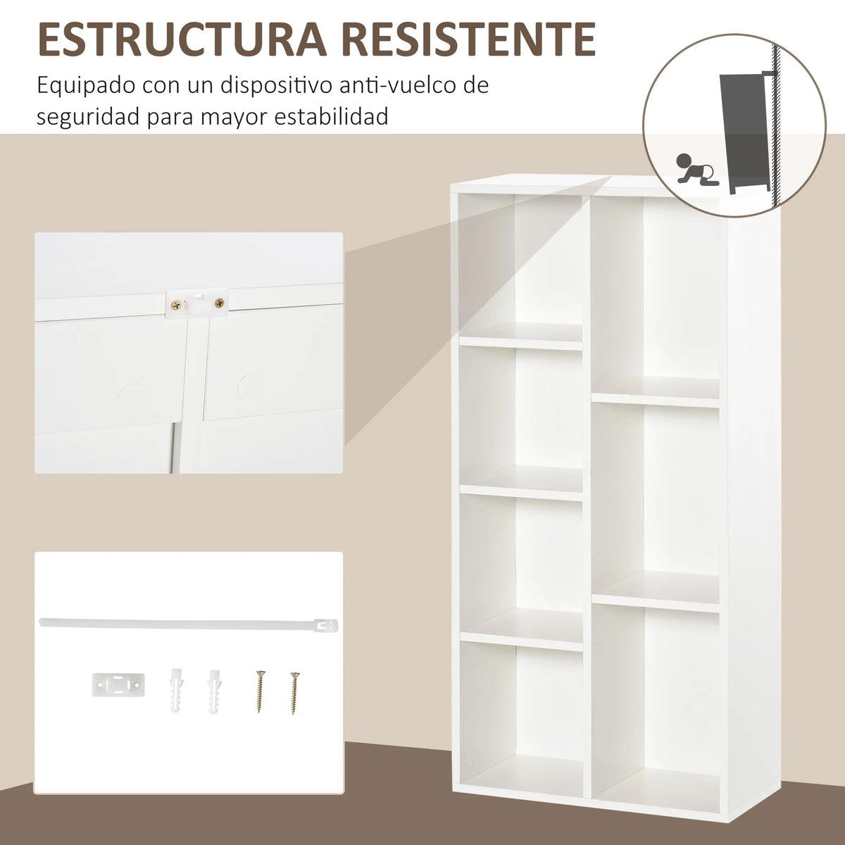 Boekenkasten - Boekenplank - Wandplank - Boekenplank - Opbergrek Organizer - 50x24x106 cm - 7 vakken - voor Slaapkamer en Kantoor - Chocolade - QUORE