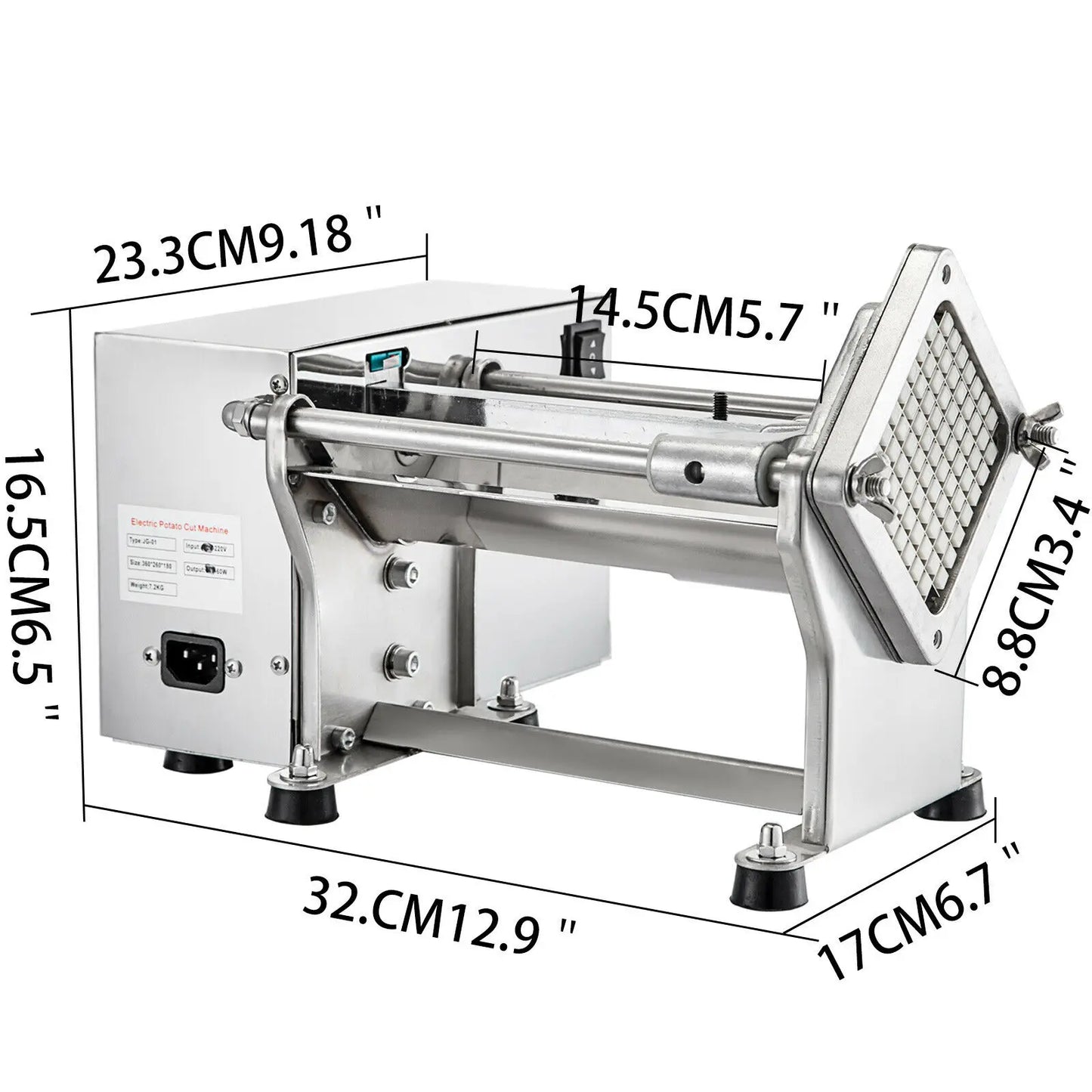 Elektrische Groentesnijder – Groentesnijmachine – Fruit Snijder – Frietjes Maker – Roestvrij Staal – 4 Verwisselbare Messen – Automatisch Veiligheidssysteem - QUORE