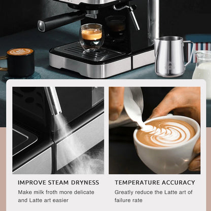 Espressomachine - 20 Bar - Compact Koffiezetapparaat - Semi automatisch - Espresso machine - 220V - RVS Koffiemachine - Stoompijpje & Display - met Beker