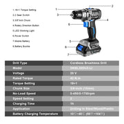 Accuboormachine - 20V - Combinatiekit - 2 snelheden - 42 N.m - Elektrisch gereedschap voor houtbewerking - Boormachine - Borstelloos - Zwart & Blauw