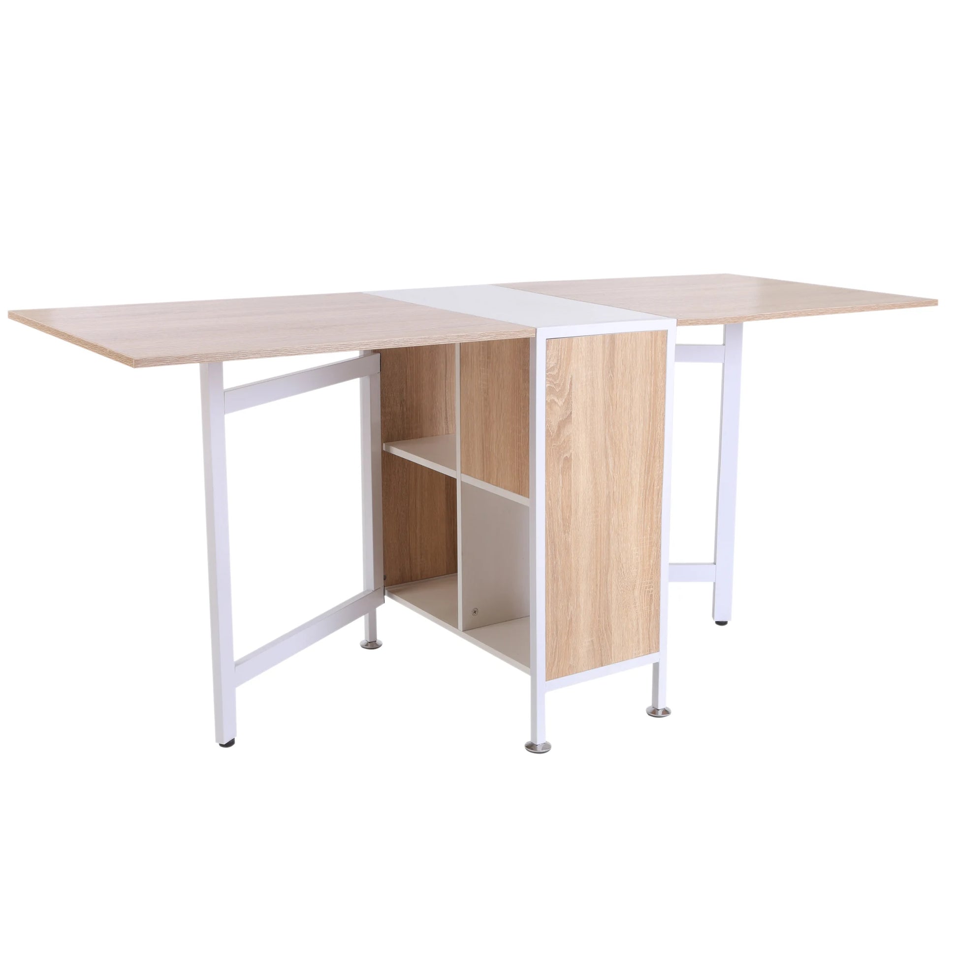 Opvouwbare Opbergtafel – Opvouwbare Tafel – Bijzettafel – Werktafel – Bureau – 4 Planken – Duurzaam Hout - QUORE