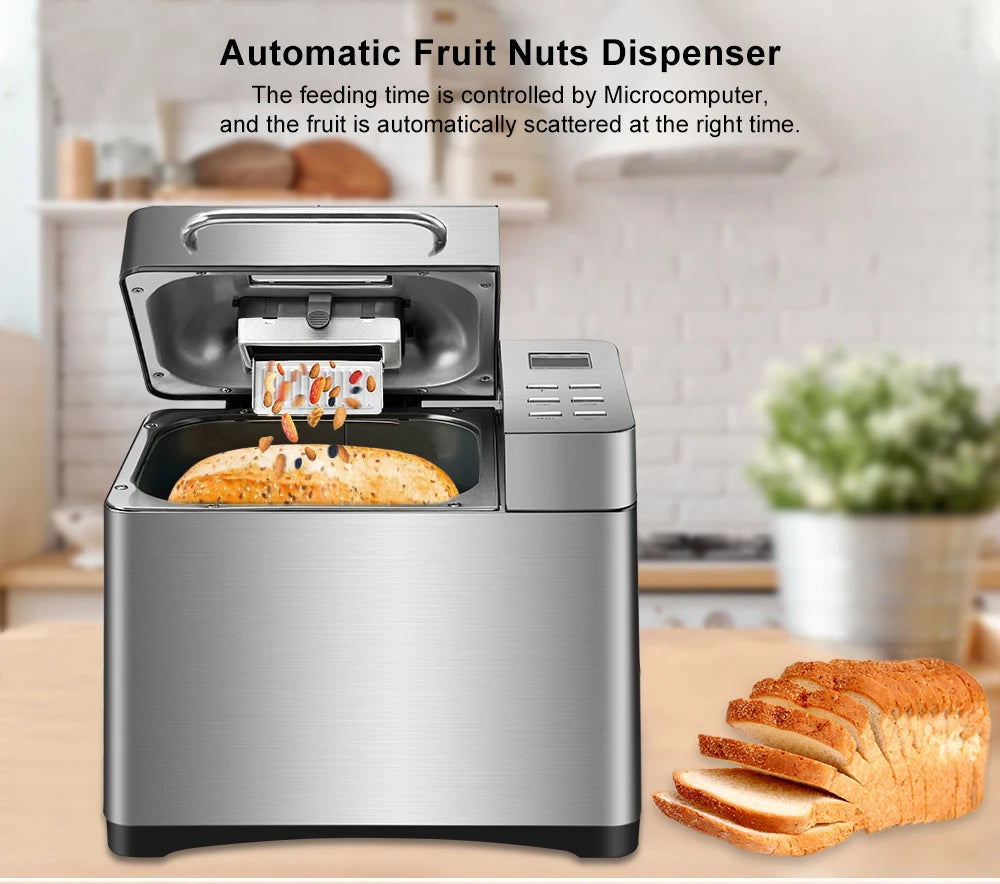 Broodbakmachine - Broodmachine - Brood Maker Machine - 19-in-1 - Automatische Broodbakmachine - 650W - LCD Display - Fruit- & Notendispenser