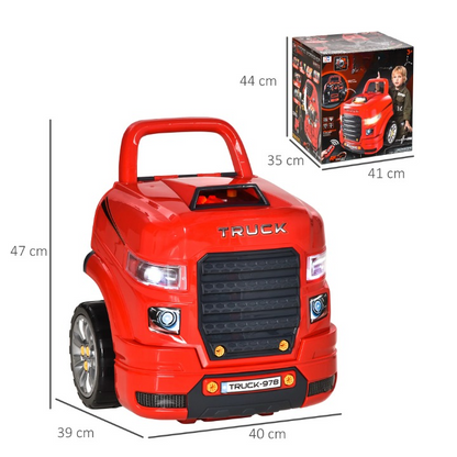 Autoschroeven - Speelgoedset - Educatief Speelgoed - 61 Stuks - voor Kinderen - met Boormachine - Grote Tractor om te Schroeven - Licht - Geluid - Motorblok Reparatiefuncties - Rood