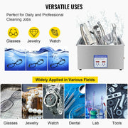 Vevor - Ultrasonic cleaner - Portable - Frequency 40kHz - 220V - Cleaning device for jewelry and glasses - 316 stainless steel - Capacity 3L - Silver