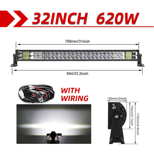 Lichtbalk voor Auto & Vrachtwagens - Krachtige LED Verlichting - Eenvoudige Installatie - 32 Recht met Draad - 70000LM/620W