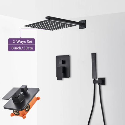 Douche - Regendouche - Douchewand - Douchekolom - Douchepanelen - Mat Wandgemonteerde Regendouche – Ingebouwde Mengkraan & Handdouche - 8in - Zwart