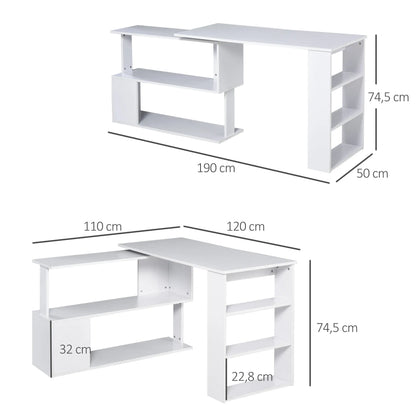Computertafel – Bureau – Computerbureau – Bureautafel – Hoekbureau – 360° Draaibaar Design – MDF Melamine Coating - Wit