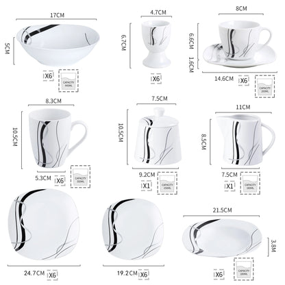 Serviesset - Servies - Plate - Compleet Tafelservies - Borden - Schalen - Kopjes - Mokken - Eierbekers - Melkkannetje - Suikerpot – 50-Delige - Hoogwaardig
