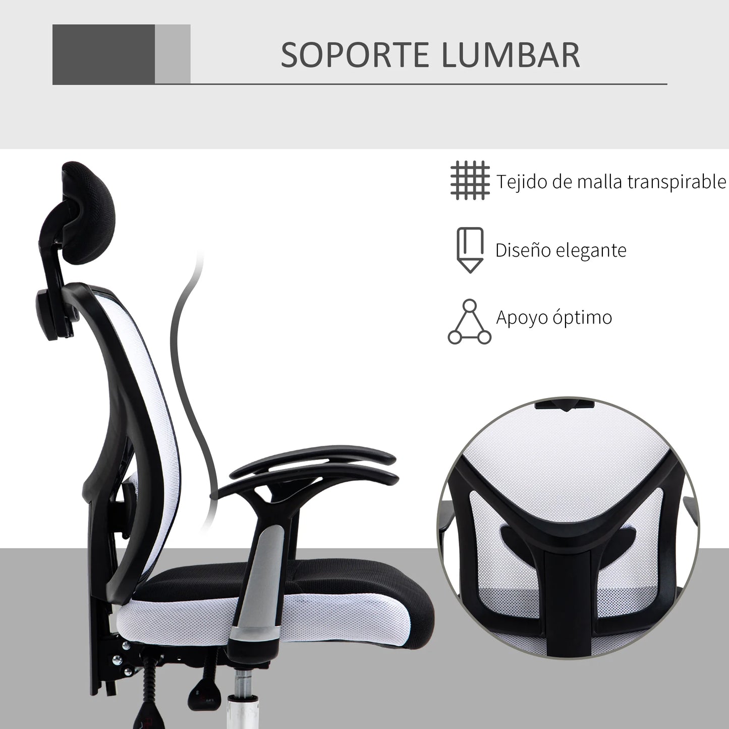 Bureaustoel - Swivel Stoel - met Voetsteun - Hoofdsteun - Verstelbare - Rugleuning - Lendenkussen - Ergonomische - Draaibare - 62 x 67 x 118 cm - Zwart & Wit