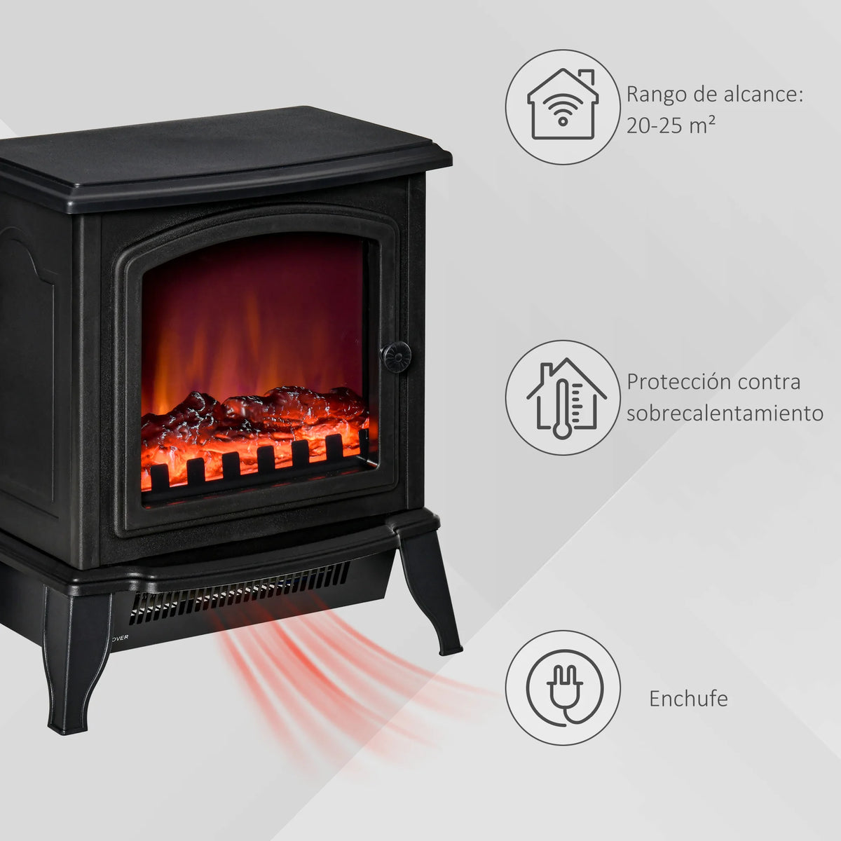 Elektrische Haard - Haard - Decoratieve Vloerverwarmingskachel - Verplaatsbaar Decoratief Vlameffect - 36,5x24x41.5cm - 1000/2000W - 60Hz - Zwart