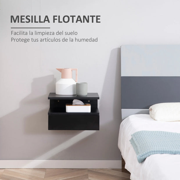 Nachtkastje - Tafel - Bed Pocket - Bedtafel - Bed Organizer - Set van 2 - 1 Lade en Legplank - Zwart