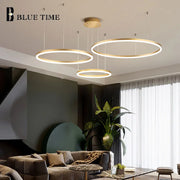 Minimalistische Moderne LED Chandelier - Strakke Cirkelvormige Plafondlamp - Verstelbare Hanglamp voor Woonkamer - Tijdloze Brushed Design Verlichting - QUORE