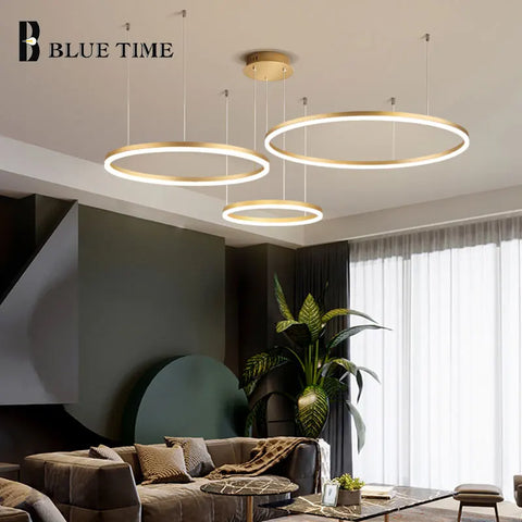 Minimalistische Moderne LED Chandelier - Strakke Cirkelvormige Plafondlamp - Verstelbare Hanglamp voor Woonkamer - Tijdloze Brushed Design Verlichting - QUORE