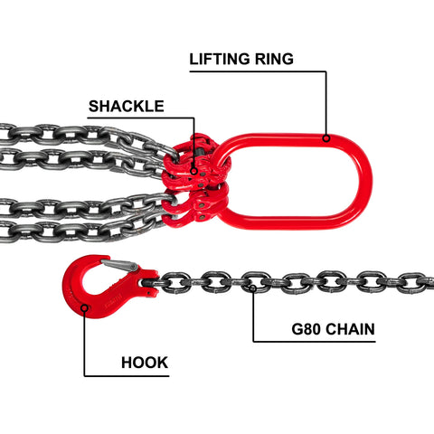 Lifting Chain - Chain - Steel Chain - Lifting Straps - Chain Sling - 8MM Diameter - 2M - with Powder Coated Steel Hook - Grade 80 High Temperature Resistance - for Lifting