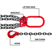 Lifting Chain - Chain - Steel Chain - Lifting Straps - Chain Sling - 8MM Diameter - 1M - with Powder Coated Steel Hook - Grade 80 High Temperature Resistance - for Lifting