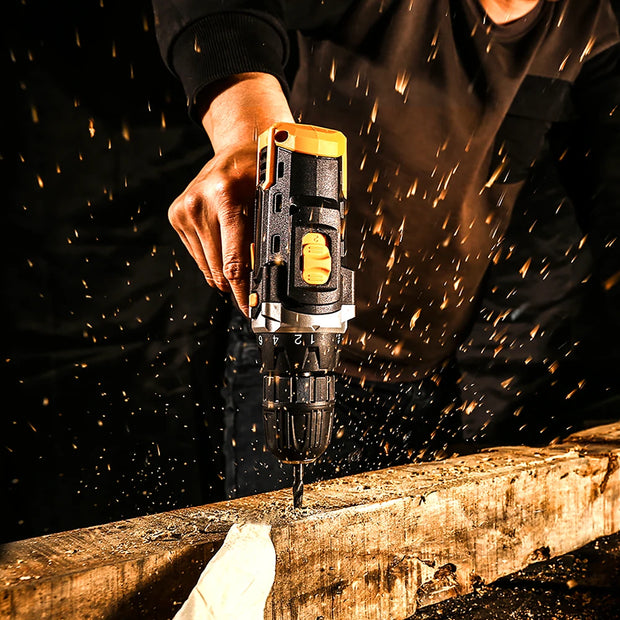 Accuboormachine - Boormachine - Houtbewerkingsgereedschap - Borstelloos - Combinatiekit - 16V - 32N.m - Zwart & Geel