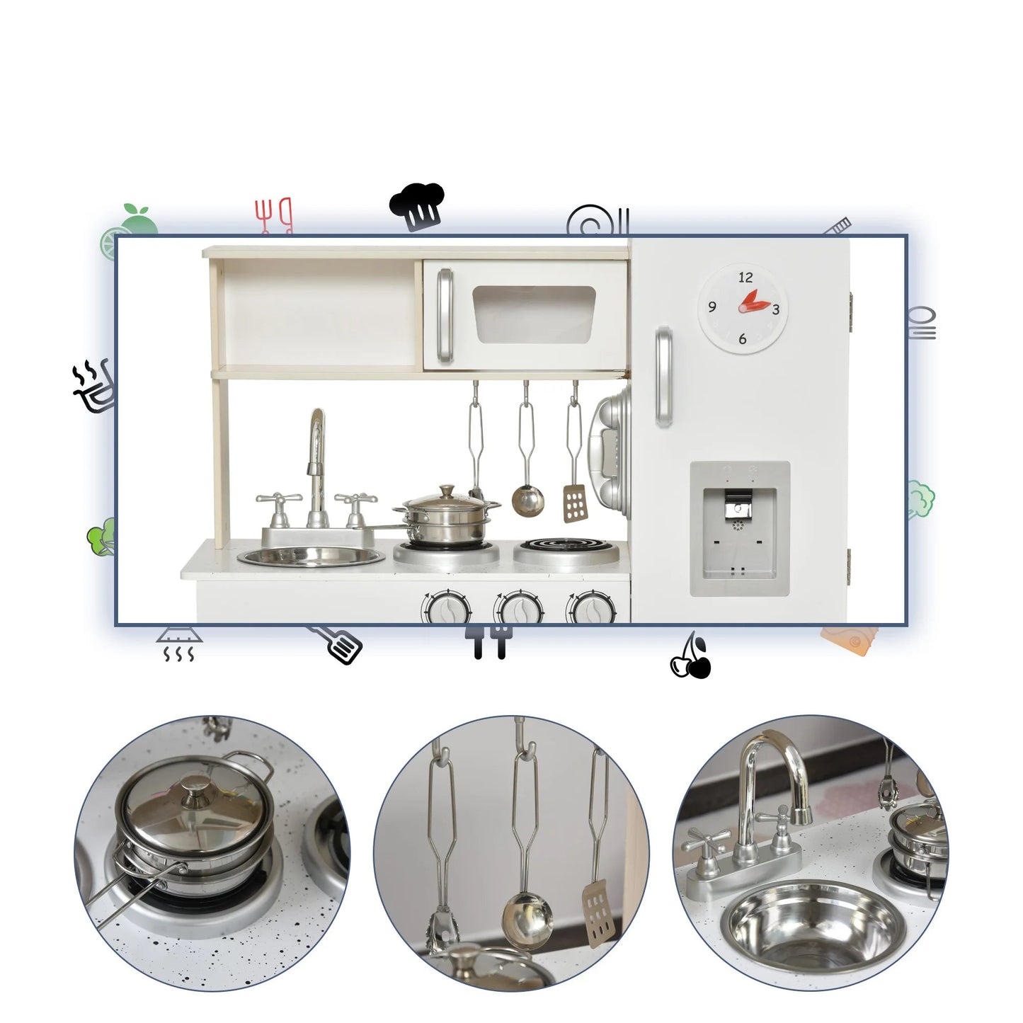 Houten Kinderkeuken – Speelkeuken – Kinderkeukentje – Keukentje Voor Kinderen – MDF En Dennenhout – Inclusief Accessoires – EN71 Veiligheid