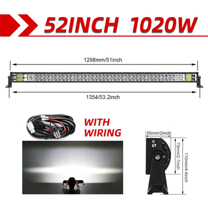 Lichtbalk voor Auto & Vrachtwagens - Krachtige LED Verlichting - Eenvoudige Installatie - 52 Recht met Draad - 110000LM/1020W