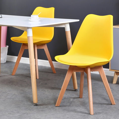 Chair - Dining Chairs - Dining Chairs Set of 6 - Nordic Medieval Dining Chairs - Padded Seat - Beech Legs - Yellow