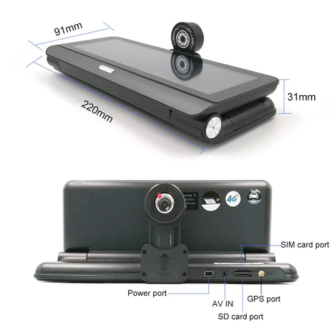 Dashcam voor Auto - 7.84" 4G Android Dashcam – GPS Navigatie, 1080P Full HD, Achteruitrijcamera, Dual Lens, ADAS Rijhulp, WiFi, Bluetooth, Parkeermodus, Loop Recording - Zwart