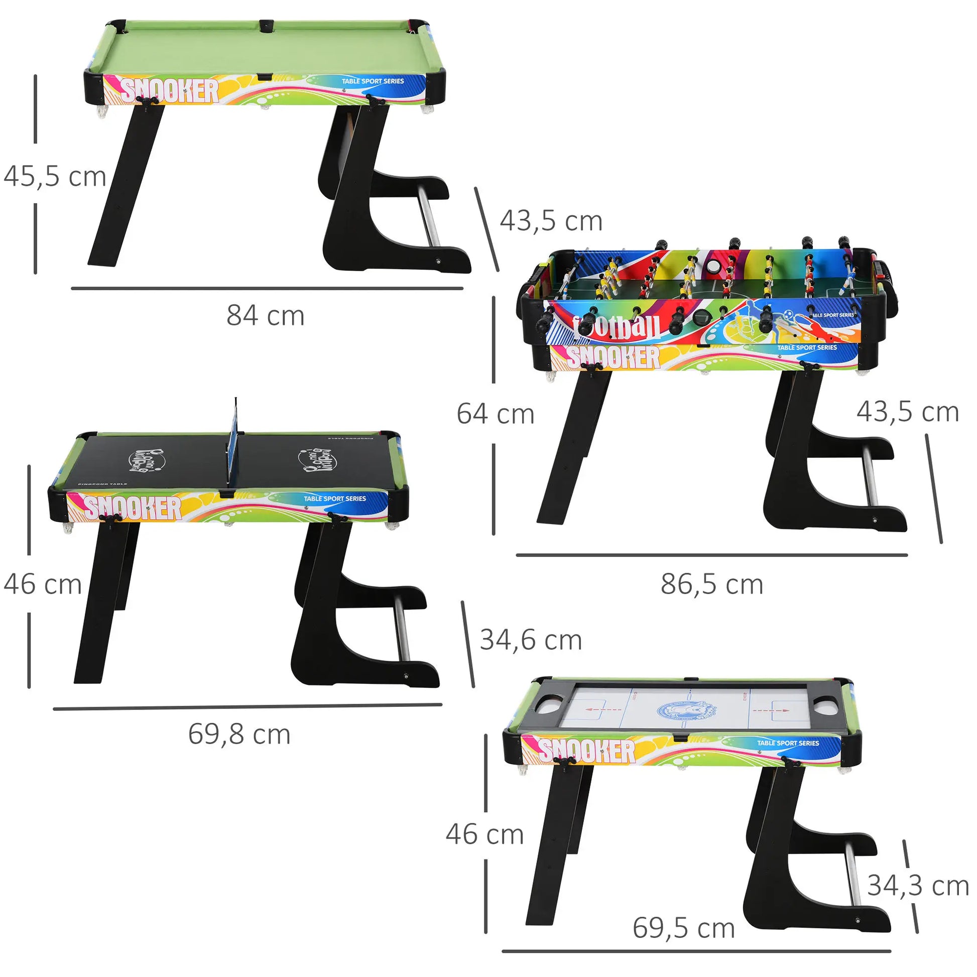 4-in-1 Spelentafel – Multi-Game Tafel – Tafelvoetbal – Air Hockey – Biljart – Zwart Design – Compact Stapelbaar – Duurzaam MDF Staal - QUORE