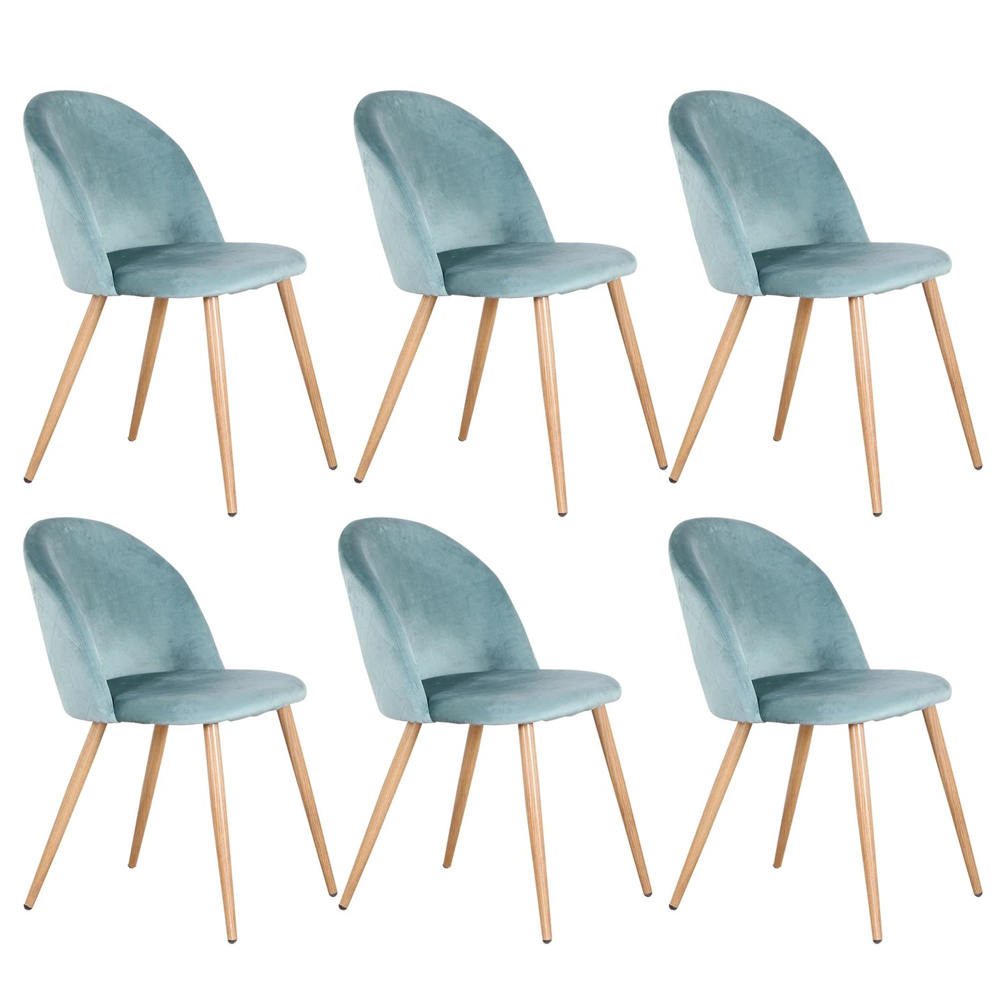 Eetkamerstoelen - Eetstoelen - Keukenstoelen - 6 Stuks - Ergonomische - met Rugleuning - Voor Keuken - Eetgedeelte - Zachte Fluwelen Zitje - Metalen Voeten - 80 x 48 x 43 cm - Groen