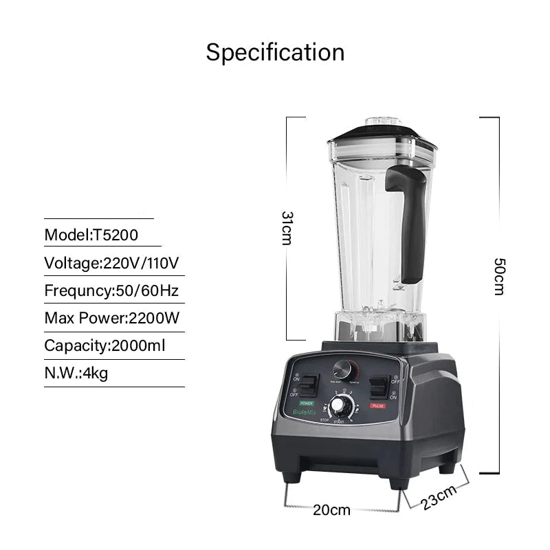 Blender - Smoothie Maker - Blender Smoothie - Foodprocessor - 2200W - 2L - BPA-vrije - Zes Mesbladen - Ice Crusher - Standaard