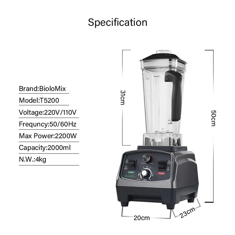 Blender - Smoothie Maker - Blender Smoothie - Foodprocessor - 2200W - 2L - BPA-vrije - Zes Mesbladen - Ice Crusher - met Extra Pot