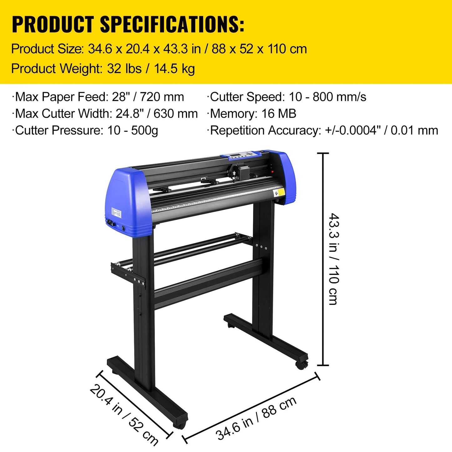 28 Inch Vinyl Cutter Plotter – Vinylsnijder – Snijplotter – Stickersnijder – Plottermachine – Blauwe Aluminium Behuizing – Instelbare Snijkracht en Snelheid