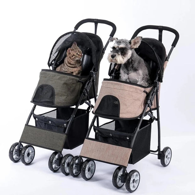 Hondenwandelwagen - Hondenwandelwagen Inklapbaar - Wandelwagen - Opvouwbaar - 4-wiel - met puppy opbergmand - Grijs