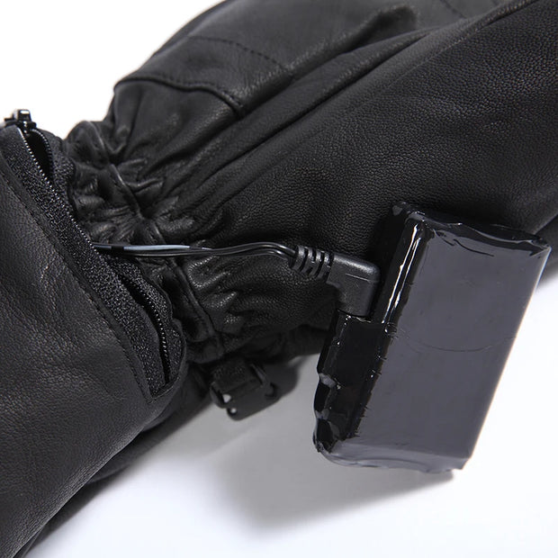 Heated Gloves - Electric Gloves - Rechargeable Heated Gloves - Waterproof Gloves - Leather Sheepskin - for Motorcycle, Hiking Gloves, Outdoor Sports, Winter - XL