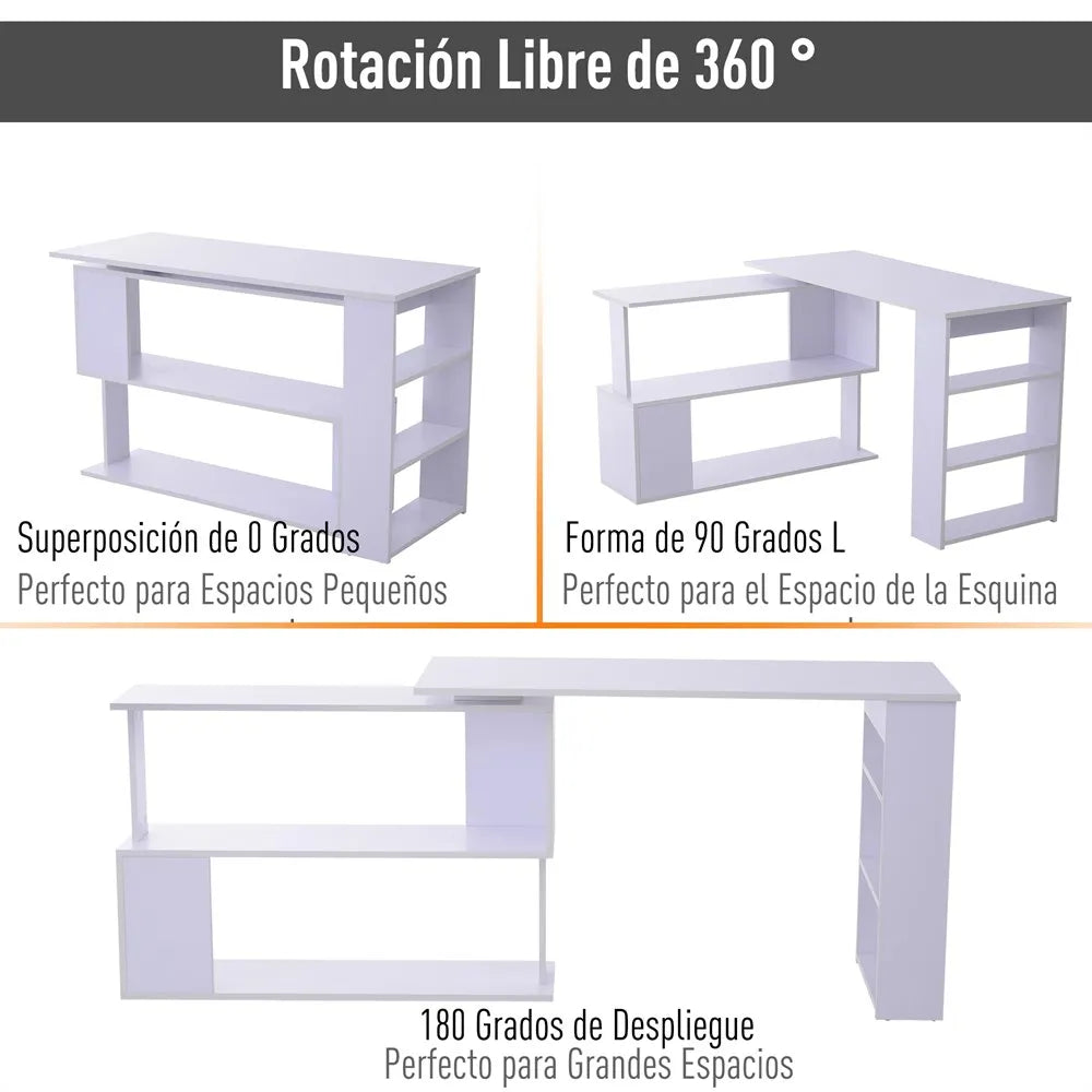 Computertafel – Bureau – Computerbureau – Bureautafel – Hoekbureau – 360° Draaibaar Design – MDF Melamine Coating - Wit