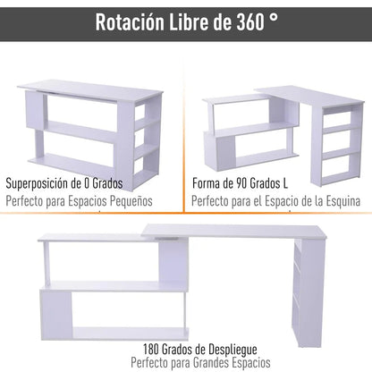 Computertafel – Bureau – Computerbureau – Bureautafel – Hoekbureau – 360° Draaibaar Design – MDF Melamine Coating - Wit
