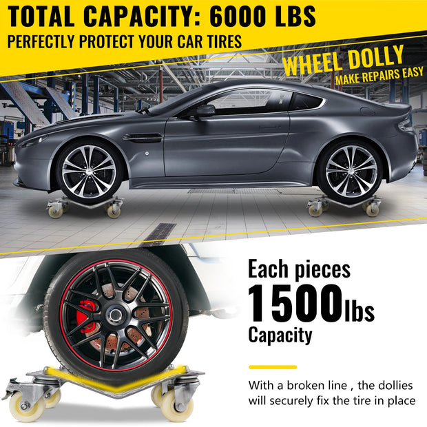 Vevor - Handtrailer Boot - Voertuig Positionering Wiel Dollies - 680Kg Per Dolly - 2Pcs - Band Auto Wiel Dollies - Auto Skate Dolly - Van Positionering Garage Jac - Zilver