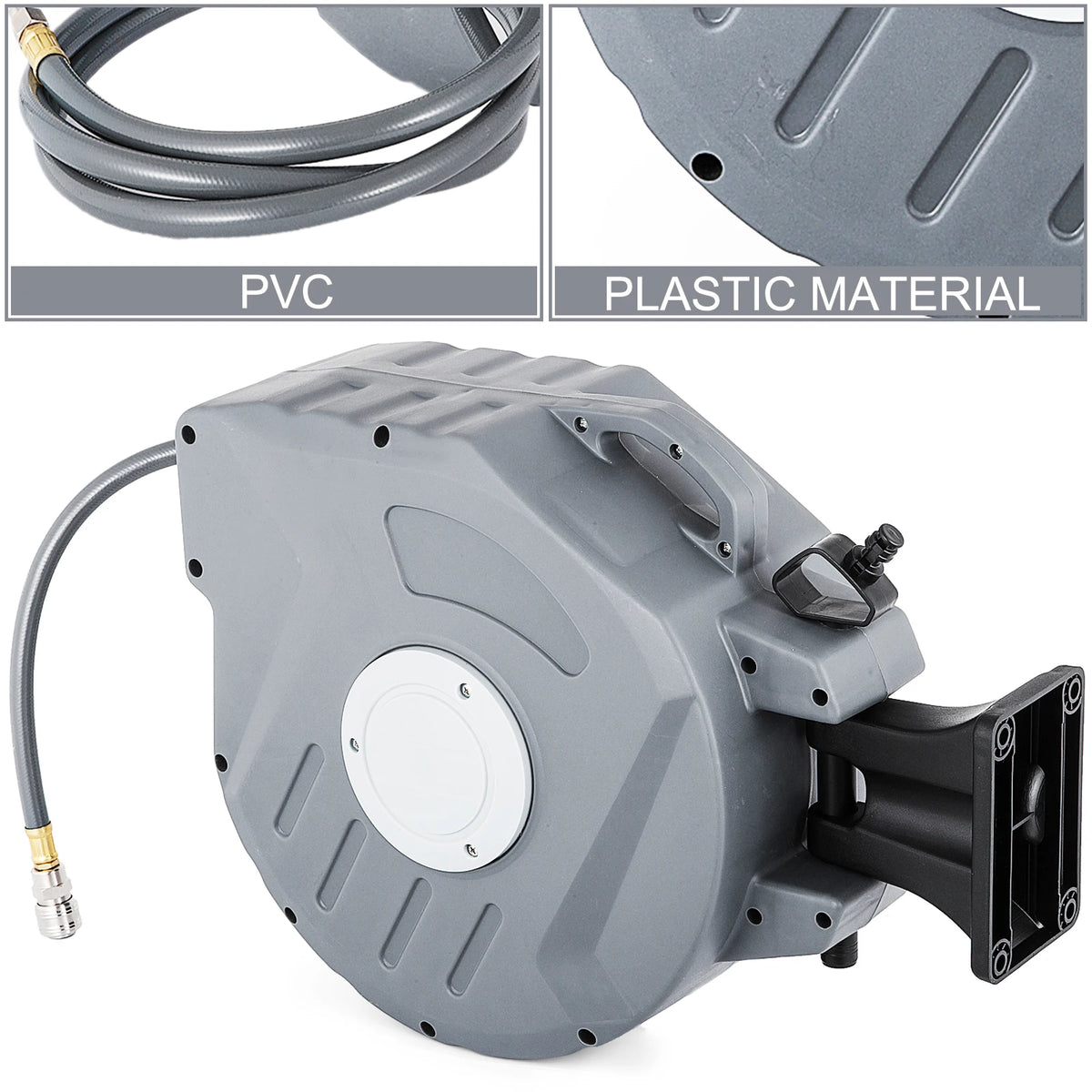 Vevor - Intrekbare Luchtslanghaspel - Waterslang - Wandmontage - 20M - Automatisch terugspoelen - 261.1 PSI - Grijs - QUORE