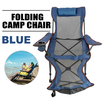 Opvouwbare Campingstoel - Kampeerstoel - Strandstoel - Ademende Mesh Stof - Verstelbare Rugleuning en Voetensteun - 600D Oxford Stof - Lichtgewicht en Draagbaar - Blauw