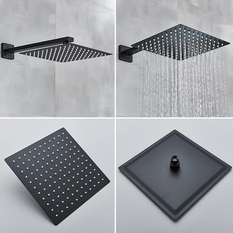 Douchekraan - Douchepaneel - Douche - Regendouches - Inbouw Douchekraan Systeem – 2-Weg Regendouche Set met 12 inch Douchekop & Thermostatische Mengkraan | Wandgemonteerd SUS304 - Zwart