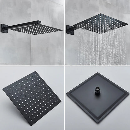 Douchekraan - Douchepaneel - Douche - Regendouches - Inbouw Douchekraan Systeem – 2-Weg Regendouche Set met 12 inch Douchekop & Thermostatische Mengkraan | Wandgemonteerd SUS304 - Zwart