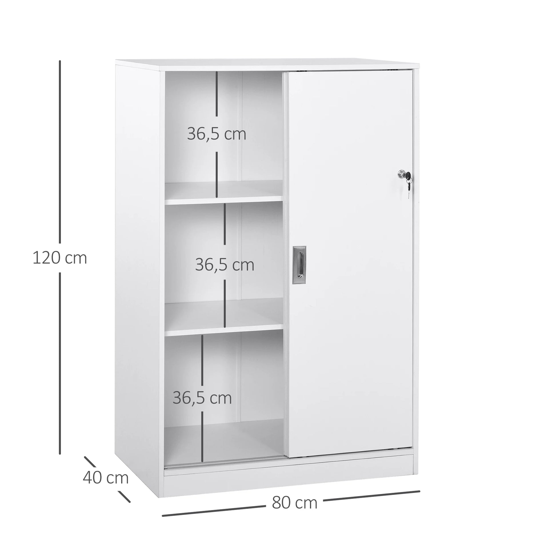 Kast Met Schuifdeuren – Opbergkast – Bureaumeubel – Documentenkast – Slot Met Sleutel – Duurzaam E1 Spaanplaat – Drie Binnenplanken - 80 x 40 x 120 cm - Wit - QUORE