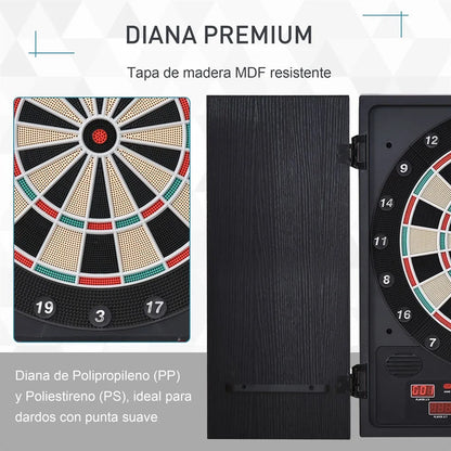 Elektronisch Dartbord – Digitale Darts – Elektronisch Dartspel – Dartsbord Voor 8 Spelers – Met LED-Scorebord – Inclusief 12 Darts en 30 Reservepunten – Compact 51x6,5x57 cm – Houten Beschermkap - QUORE