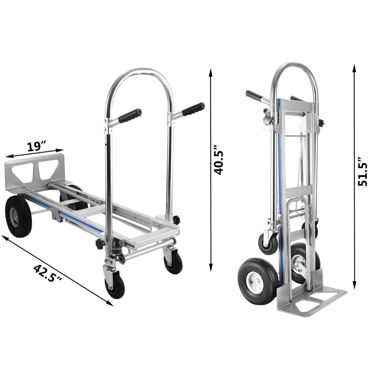Steekwagen - Steekkar - Transportkar - Transportwagen - 3-in-1 Aluminium Handtruck -  1000 lb Capaciteit – 350kg Max Gewicht - Opvouwbaar & Heavy-Duty - Geschikt voor Thuis & Industrieel Gebruik