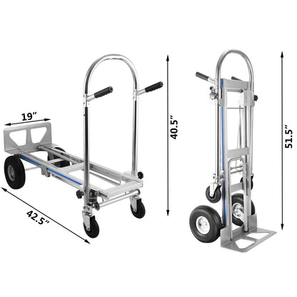 Steekwagen - Steekkar - Transportkar - Transportwagen - 3-in-1 Aluminium Handtruck -  1000 lb Capaciteit – 350kg Max Gewicht - Opvouwbaar & Heavy-Duty - Geschikt voor Thuis & Industrieel Gebruik