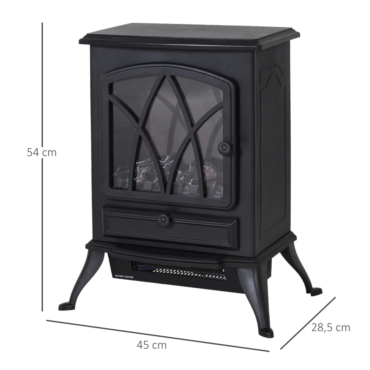 Homcom - Elektrische Haard - Haard - Decoratieve Vloerverwarmingskachel - Verplaatsbaar Decoratief Vlameffect - 1000/2000W - 60Hz - Zwart - QUORE