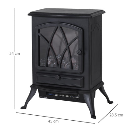 Homcom - Elektrische Haard - Haard - Decoratieve Vloerverwarmingskachel - Verplaatsbaar Decoratief Vlameffect - 1000/2000W - 60Hz - Zwart - QUORE