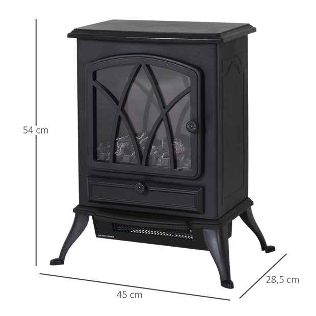 Homcom - Electric Fireplace - Fireplace - Decorative Underfloor Heating Heater - Portable Decorative Flame Effect - 1000/2000W - 60Hz - Black