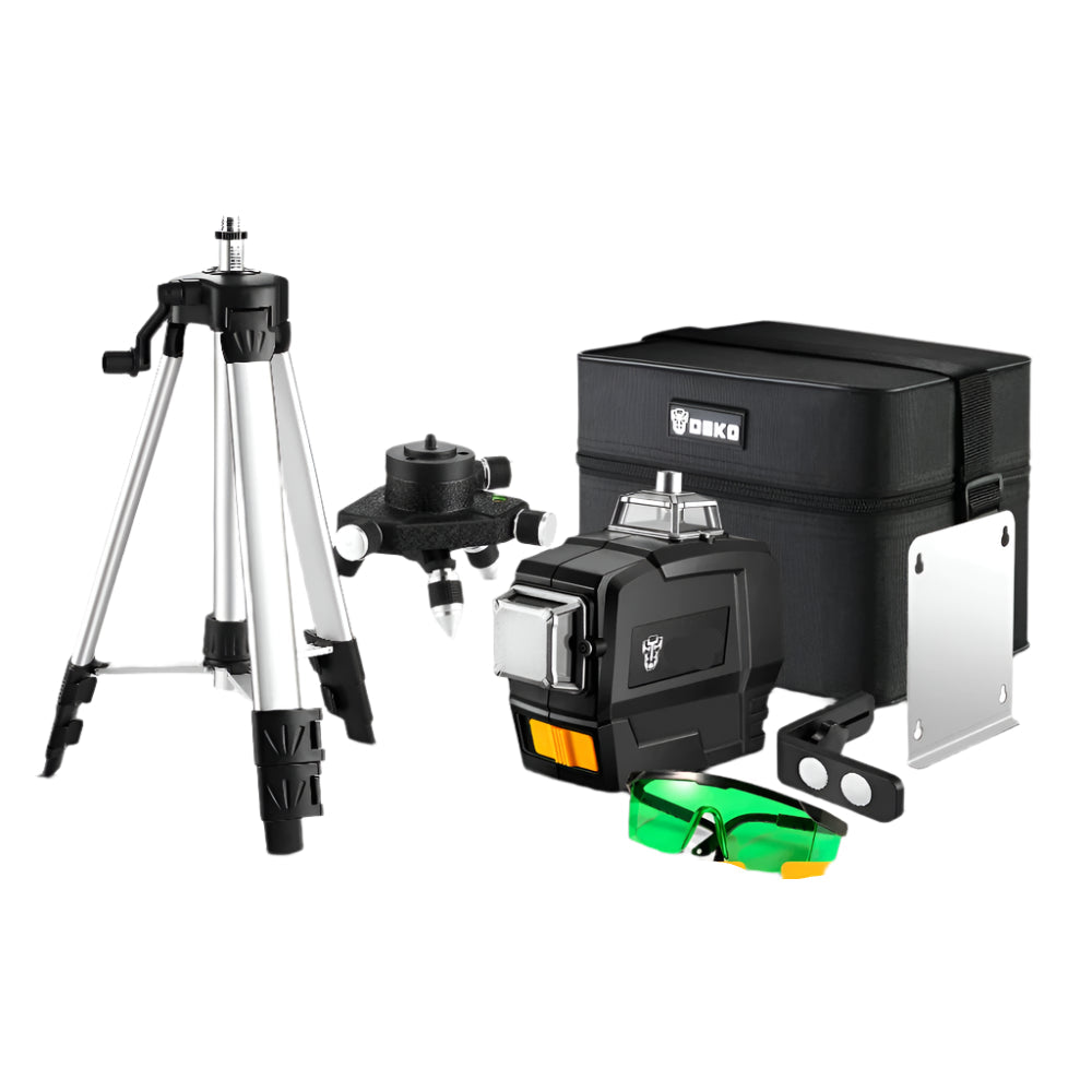 Laser Level - Zelfnivellerend - 12 lijnen - 3D groene laserwaterpas - Klasse II horizontaal en verticaal - Kruislijnen zelfnivellerend - Met Statief - Zwart - QUORE