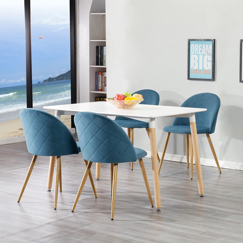 Eetkamerstoelen - Eetstoelen - Keukenstoelen - 6 Stuks - Ergonomische - met Rugleuning - Voor Keuken - Eetgedeelte - Zachte Fluwelen Zitje - Metalen Voeten - 80 x 48 x 43 cm - Blauw